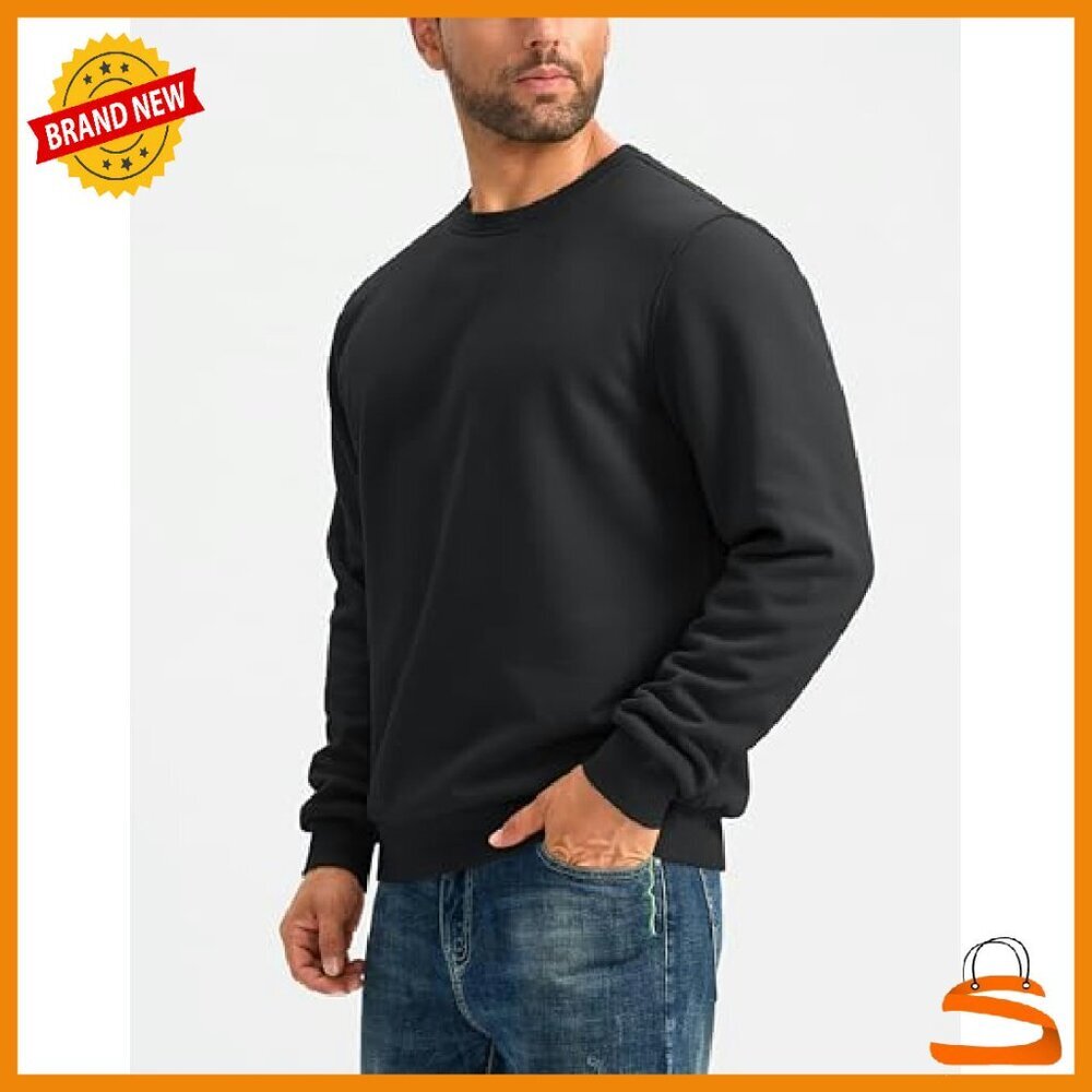 Men's Sherpa Lined Fleece Crewneck Sweatshirt Pullover Winter Warm - Picture 6 of 8